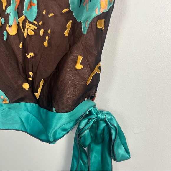 Vintage Y2K cowl neck silk Hale Bob top with tie at hip size small - Picture 2 of 7